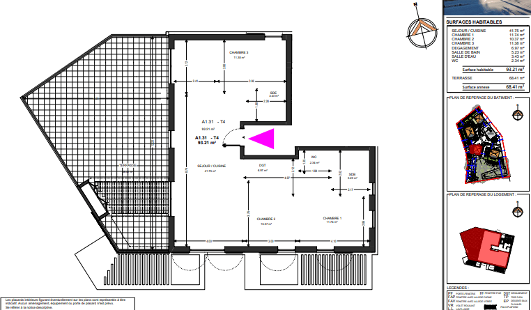 Spacieux T4 - 93m2 - Terrasse Sud/Ouest 69m2 - 3 parkings - 682 000€ - 5